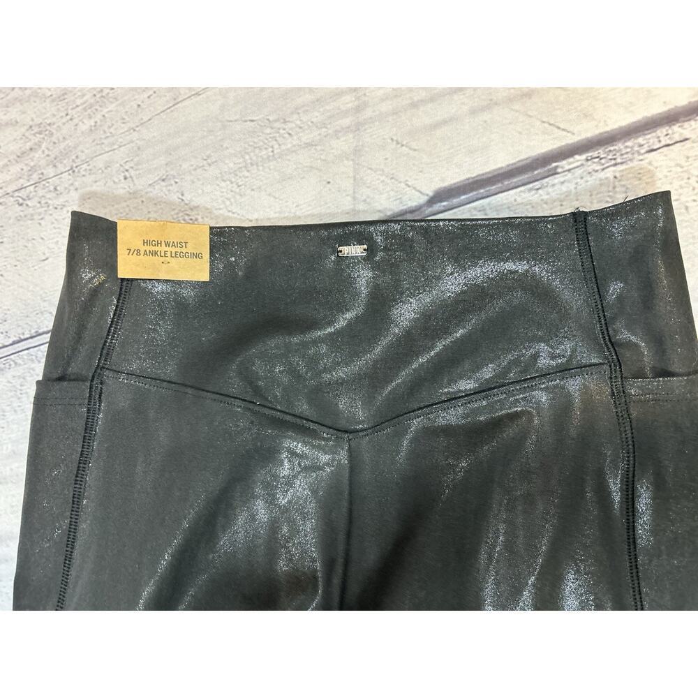 NWT VS PINK Ultimate V Leggings Faux Leather Black Textured Mesh High Rise M - Picture 4 of 6
